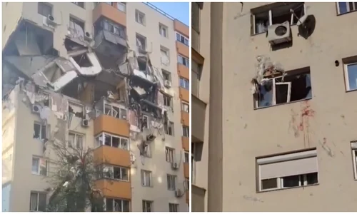 locul în care un bărbat ar fi fost aruncat de suflul exploziei din Rahova foto captura video fb reporter neptun tv