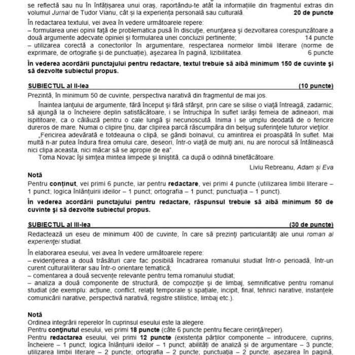 Subiecte la proba de Limba și literatura română, Bacalaureat 2019FOTO: adevarul.ro