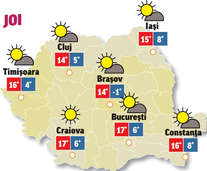 Prognoza meteo 19 noiembrie anunță vreme caldă cu ploi rare