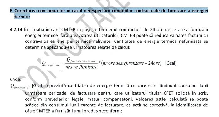 Formula pentru acordarea de despăgubiri în cazul furnizării deficitare a energiei termice