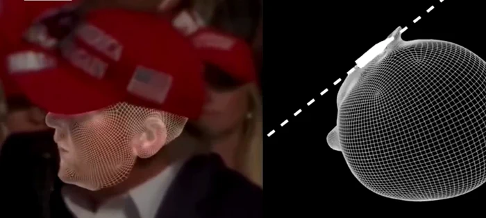 Reprezentare 3D. Cât de a aproape a trecut glonțul tras către Donald Trump. FOTO Captură SkyNews