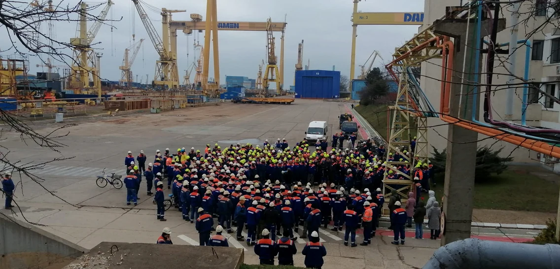 Protest la Șantierul Naval Mangalia FOTO BNS