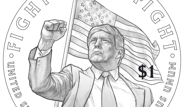 monedă aniversară cu chipul lui Trump jpeg