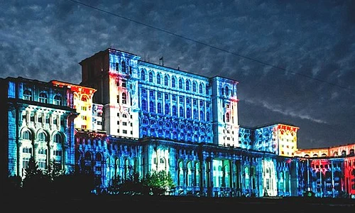 Romania Parliament at night jpg