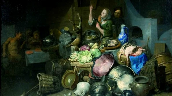 Faunul în bucătărie Un tablou de David Rijckaert III jpeg