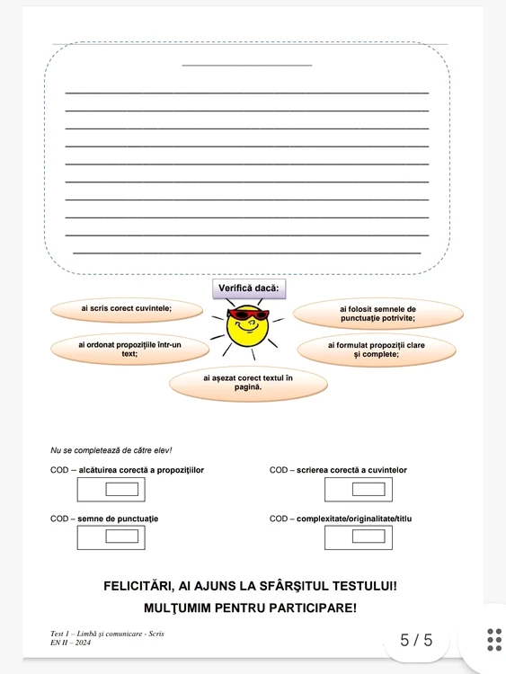 Testul 1 - Limbă și Comunicare scris - Evaluare națională clasa a II-a 