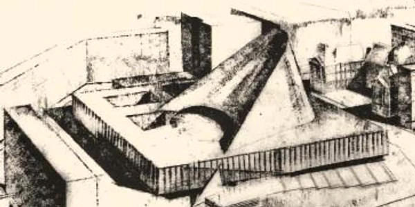 Proiect pentru Teatrul Naţional din Bucureşti (1961),  realizat de Liviu Ciulei în colaborare cu arhitecţii Stan şi Paul Bortnowski