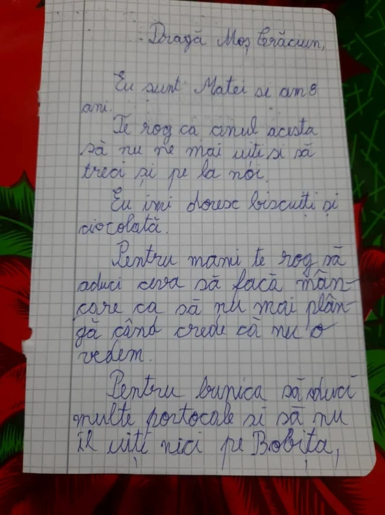 Scrisoarea trimisă de Matei către Moş Crăciun / FOTO: Nicoleta Ioniţă