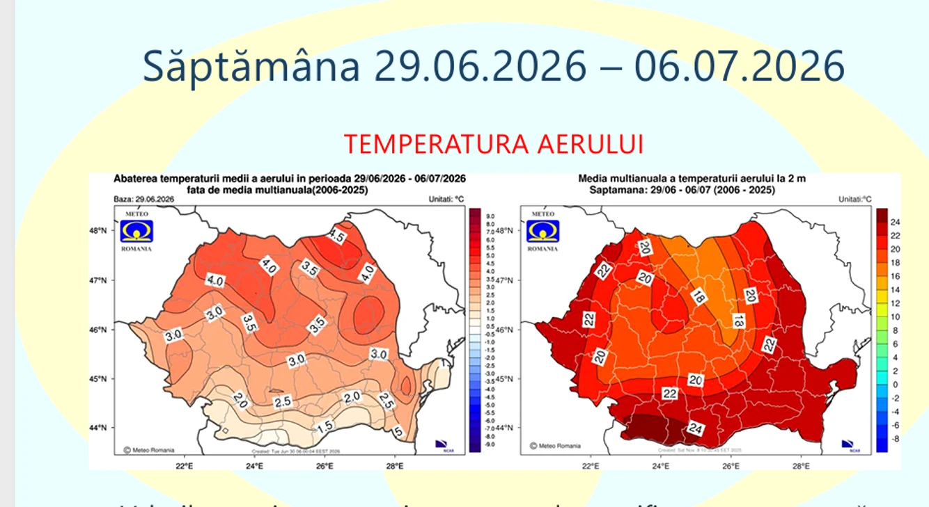 Prognoza pentru prima săptămână a intervalului. FOTO ANM