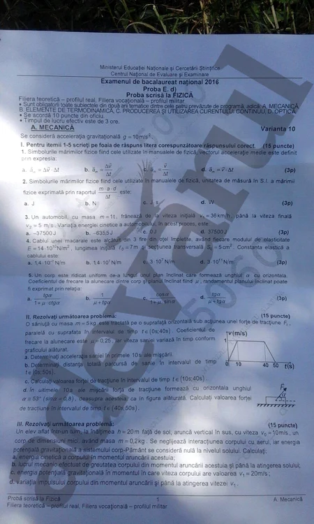 Subiectele de la Fizică - pagina 1