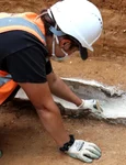 Un cercetător curăță sicriul de plumb din epoca romană descoperit în Colchester, Marea Britanie (© Colchester Archaeological Trust)