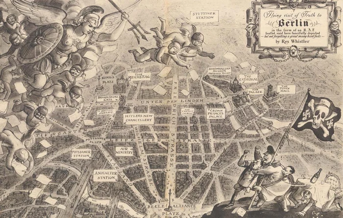 Hartă britanică din 1939 care sărbătoreşte primul raid aerian al Royal Air Force deasupra Berlinului