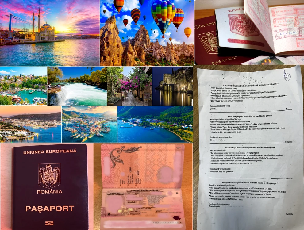 Imagini din Turcia, cu pașapoarte și formularul pentru taxa de viză