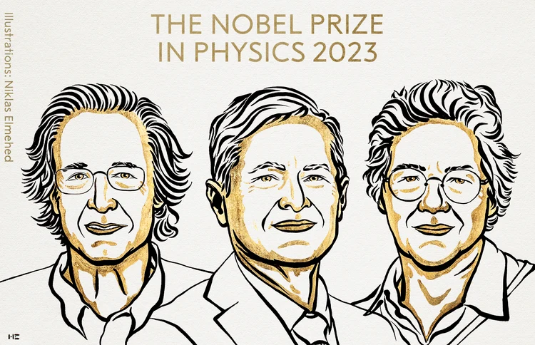 Cei trei câștigători ai Premiului Nobel pentru Fizică 2023 FOTO X/Twitter