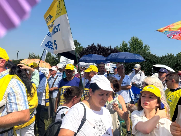 Profesorii protestează în stradă, în ciuda căldurii sufocante FOTO: FSE „Spiru Haret”