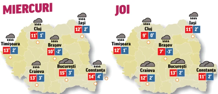 Prognoza meteo pentru următoarele două zile anunță precipitații și vânt în toată țara