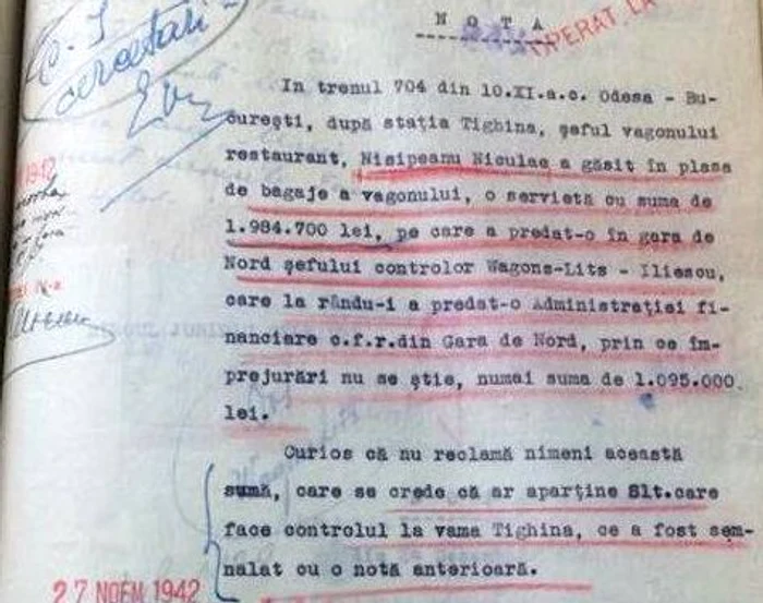 Nota privind traseul genții cu bani din tren FOTO Centrul de Conbsultanță Istorică