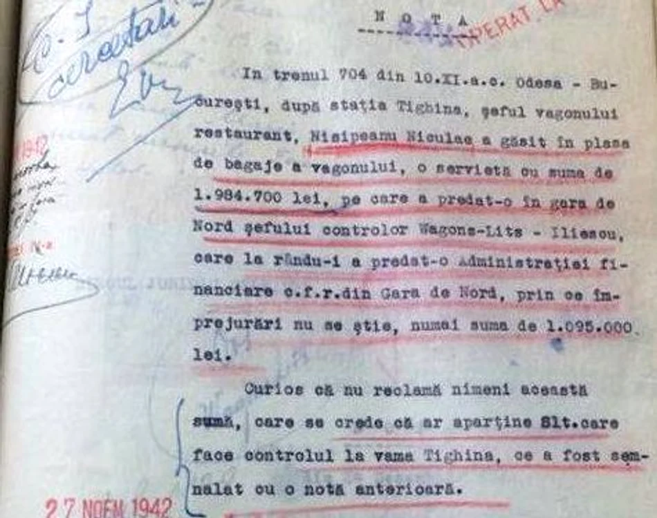 Nota privind traseul genții cu bani din tren FOTO Centrul de Conbsultanță Istorică