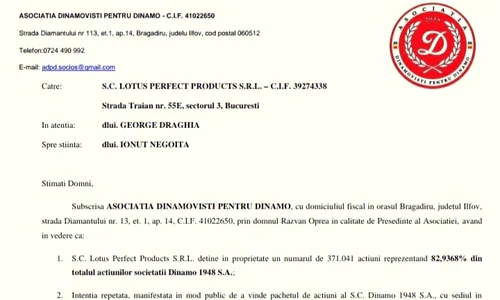 Asociaţia Dinamovişti pentru Dinamo i a trimis oferta lui Ionuț Negoiță jpeg