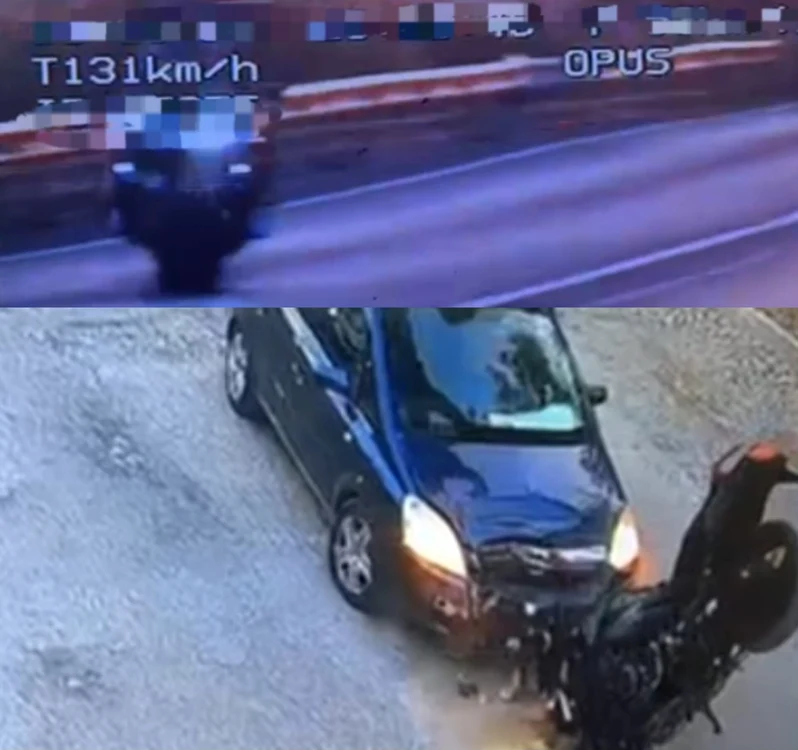 Motociclistul urmărit de poliție a lovit un autoturism FOTO: IPJ Dolj