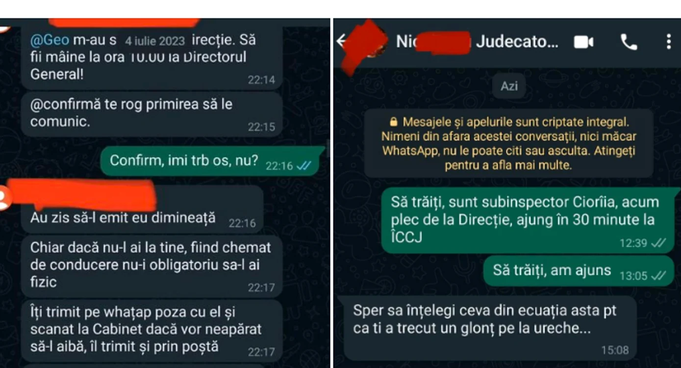 Sindicatul europol a publicat mesajele pe care polițistul spuen că le-a primit FOTO: Fb/Sind.Europol
