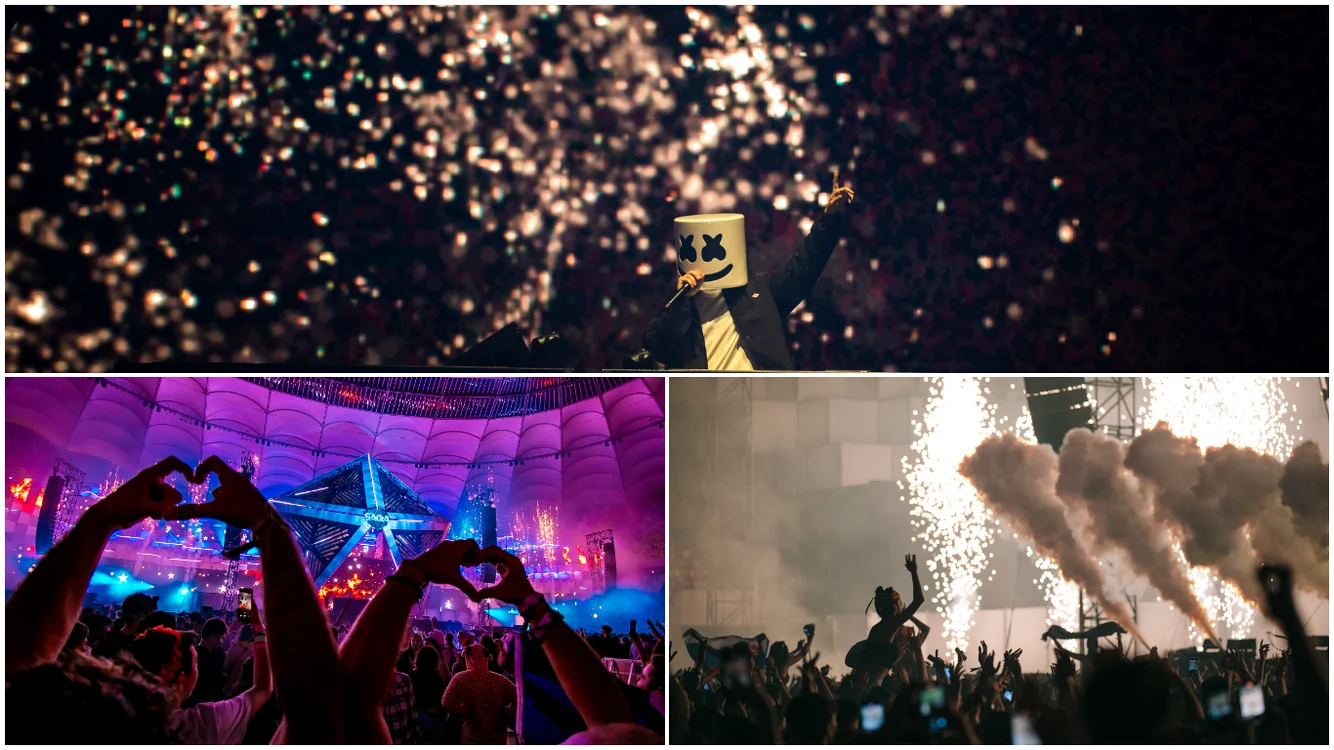 DJ Marshmello a făcut show la SAGA 2022. Foto: colaj Facebook/SAGA Festival