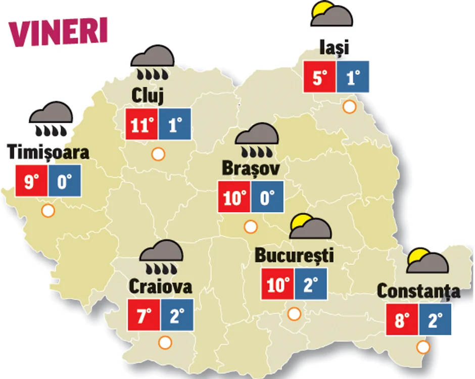 Astăzi vremea va fi destul de mohorâtă în toare regiunile