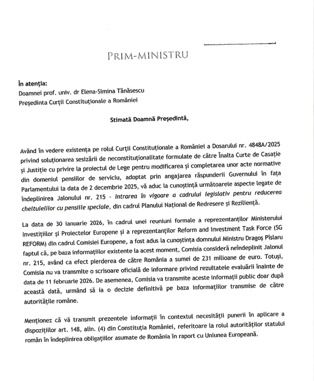 Scrisoarea a fost trimisă la CCR