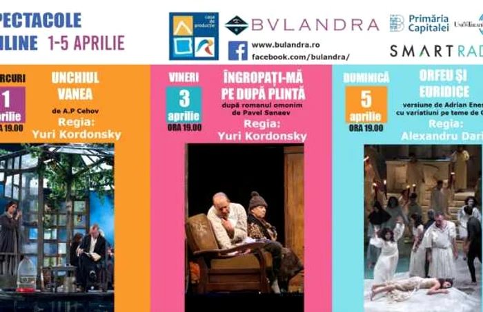 "Unchiul Vania" şi "Îngropaţi-mă pe după plintă",de Yuti Kordonsky, şi "Orfeu şi Euridice" de Alexandru Darie sunt transmise onlinre la Teatrul Bulandra