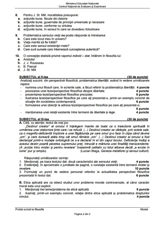 Proba E. Filosofie- prima sesiune