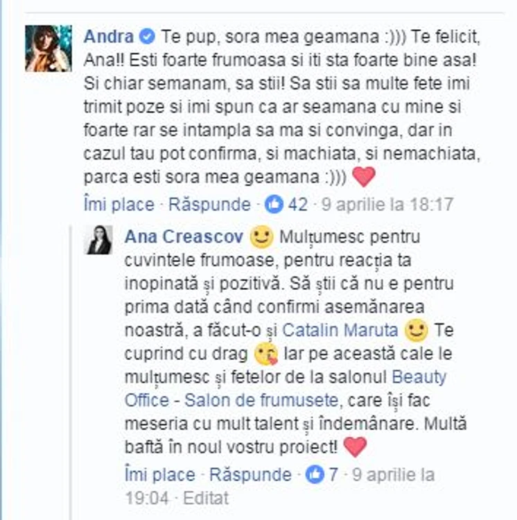 Reacția Andrei nu a întârziat să apară