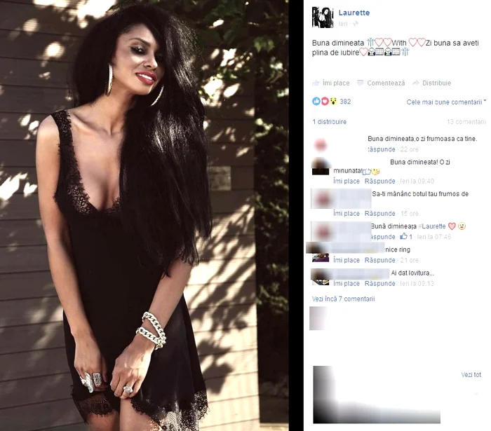 Mesajul acestei fotografii i-a făcut pe fanii Laurettei să o tragă, virtual, de urechi