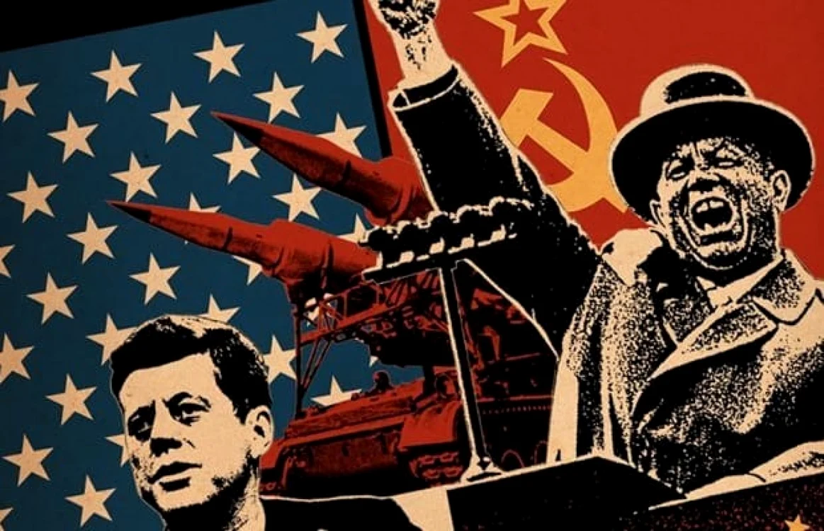 Reprezentare a Războiului Rece cu protagoniştii crizei rachetelor din Cuba, şi anume fostul preşedinte american John F. Kennedy şi fostul lider sovietic Nikita Hruşciov FOTO history.com