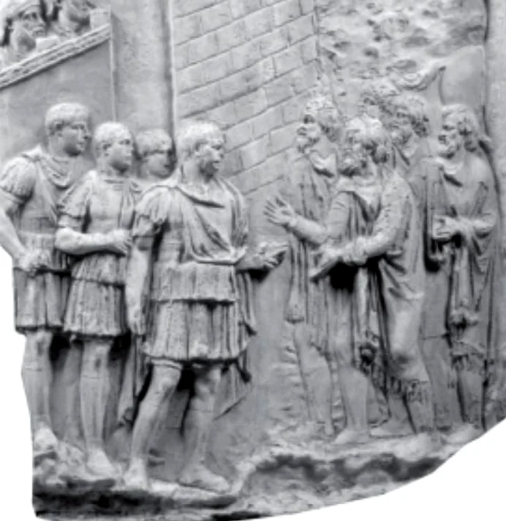Scena de pe Columna lui Traian. Sursa: Columna lui Traian. Radu Vulpe, 2002