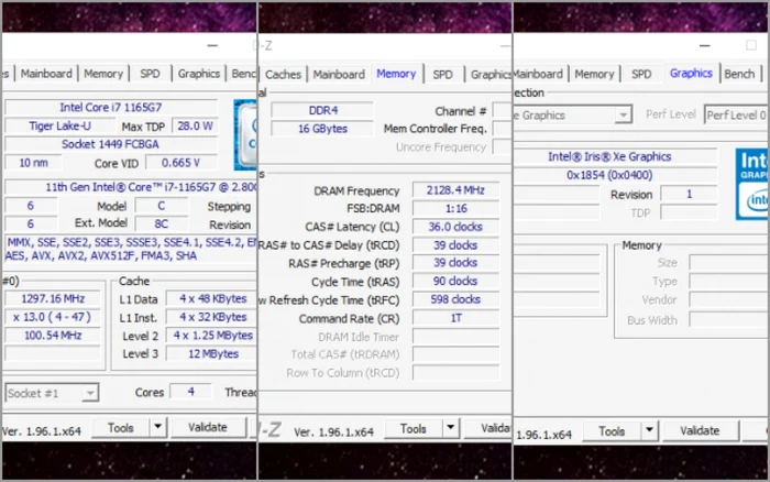 Lg gram 16Z90P specificatii CPU-Z