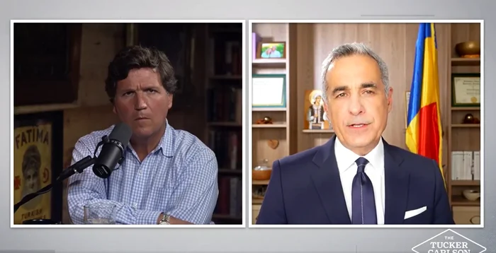 Călin Georgescu la interviul cu Tucker. FOTO: captură video X / @TuckerCarlson