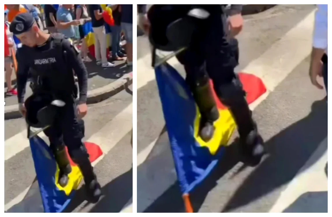 Fotografia cu care s-a încercat denigrarea Jandarmeriei. FOTO captură video