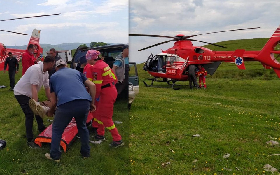 Elicopter SMURD trimis în ajutorul unui bărbat prins sub un tractor. Victima a fost salvată de fiul său de 13 ani
