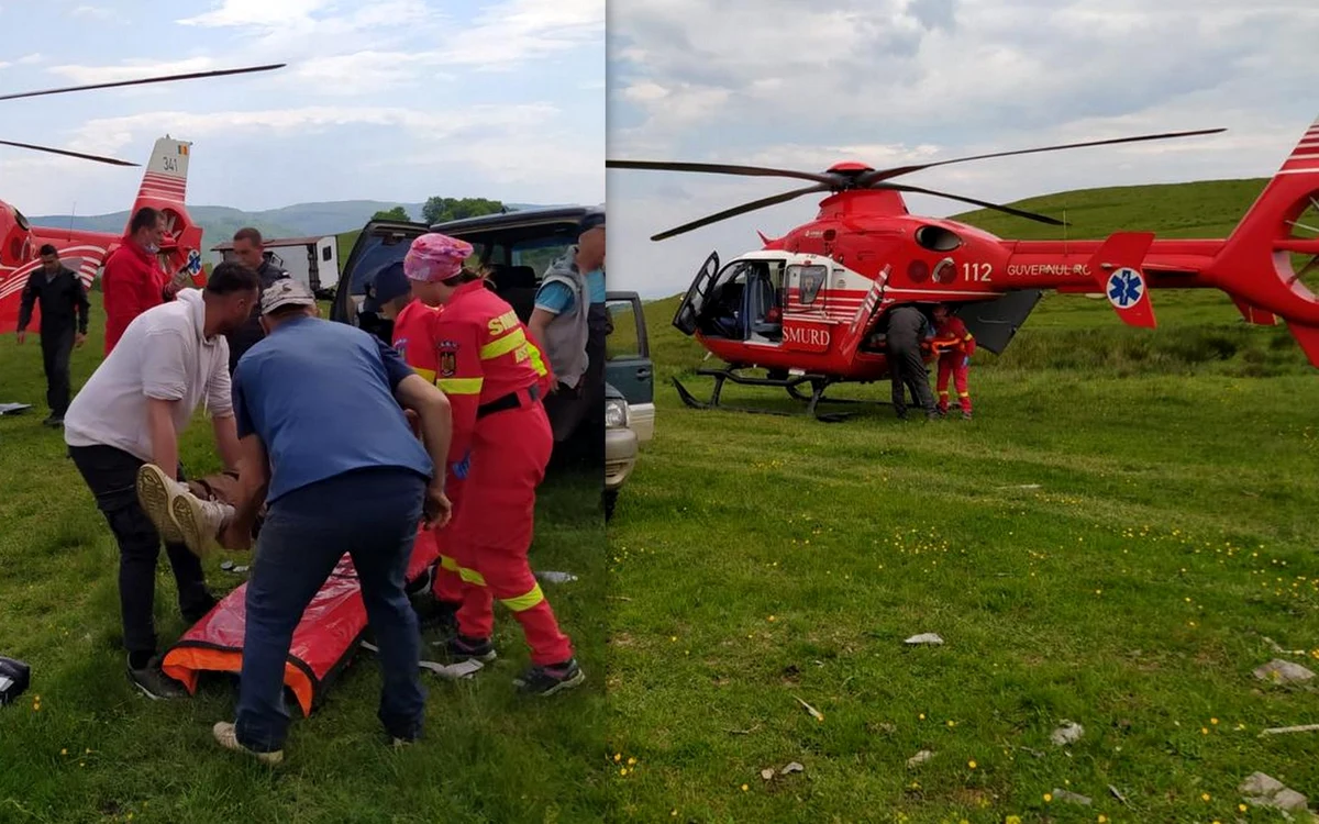 Victima a fost preluată de un elicopter smurd. Foto: ISU Hunedoara