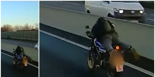 Un motociclist a fost filmat în timp ce circula cu viteză  in pozitia superman foto captură video Daily Mail