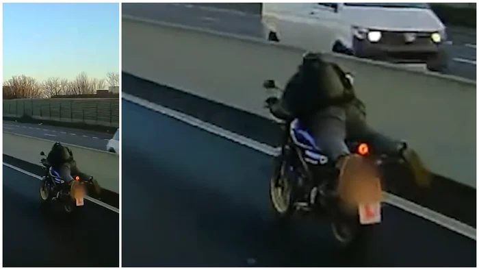 VIDEO Scene de coșmar pe o autostradă. Un motociclist a fost filmat în timp ce accelera pe autostradă în poziția „Superman”