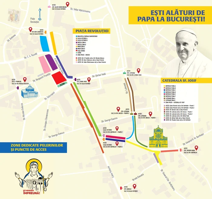 Așa arată harta cu zonele de acces pentru pelerini, în București