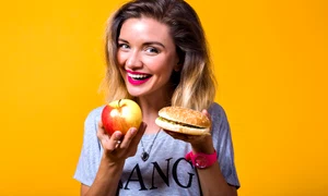 portrait happy cheerful young woman with pinklipstick jpg