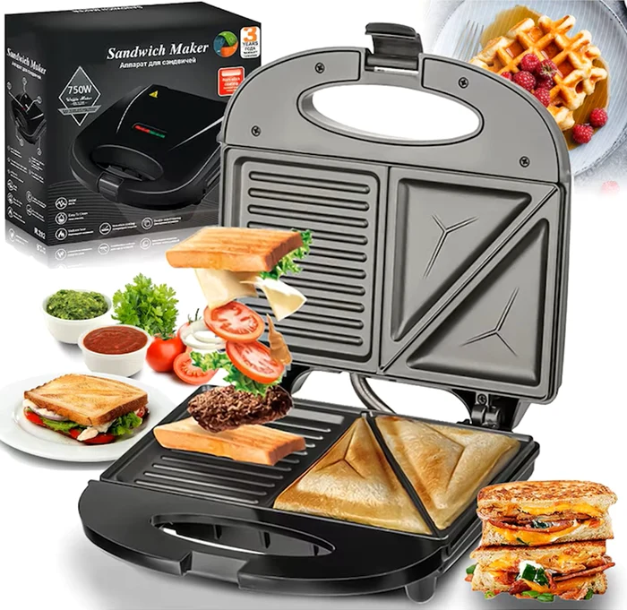Sandwich maker pentru gustări calde de mai multe tipuri Sursă eMAG