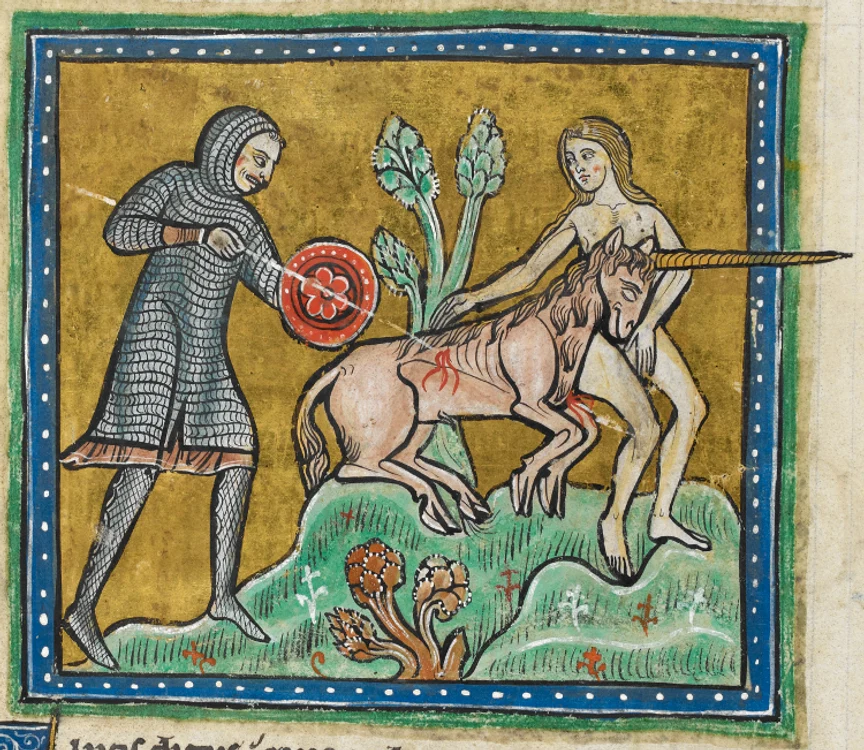 Unicorn hunt British Library Royal 12 F xiii f10v detail jpg jpeg