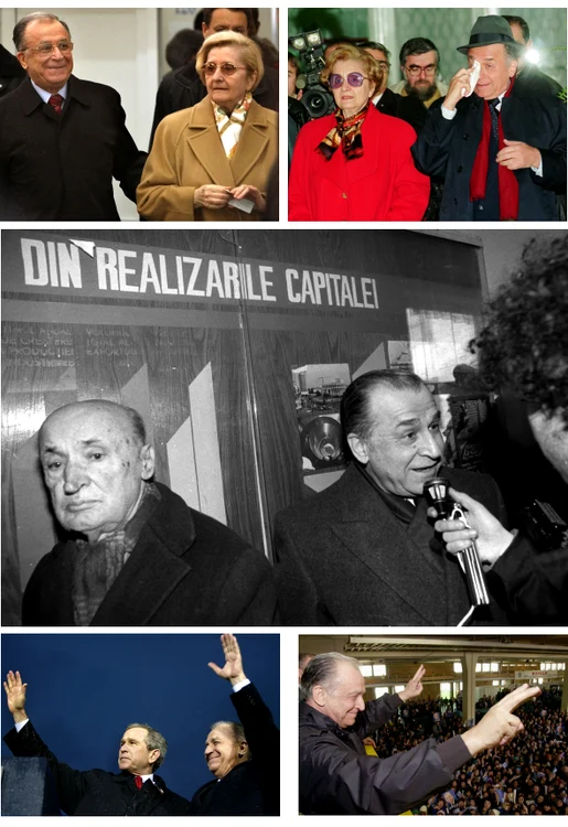 Colaj foto de la diverse momente importante din viața lui Ion Iliescu