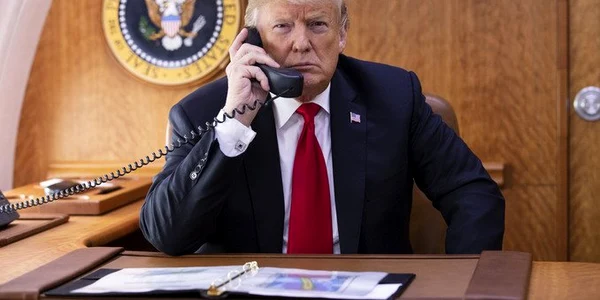 President Donald J  Trump on the phone jpg