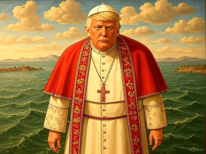 Donald Trump glumeşte spunând că el ar trebui să fie noul suveran pontif Foto: Cypress/X