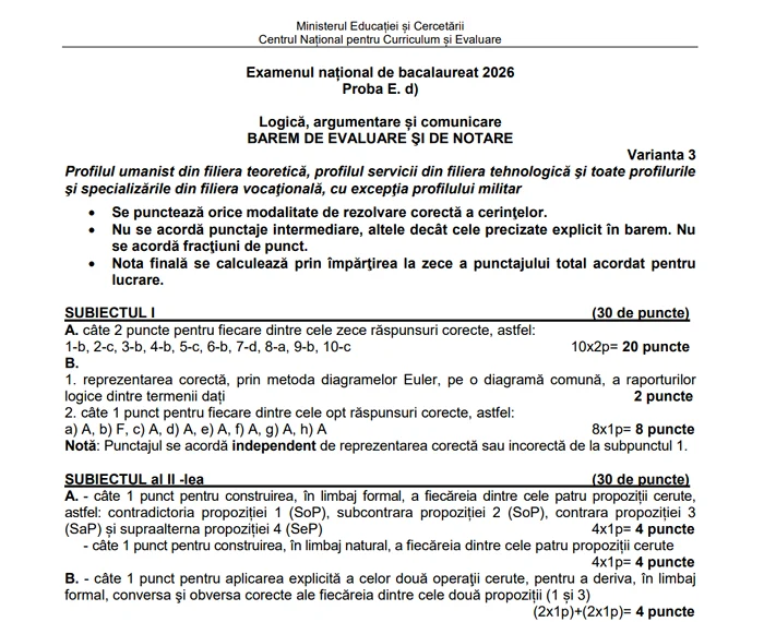 Baremul la logică modificat Foto: captură Ministerul Educației