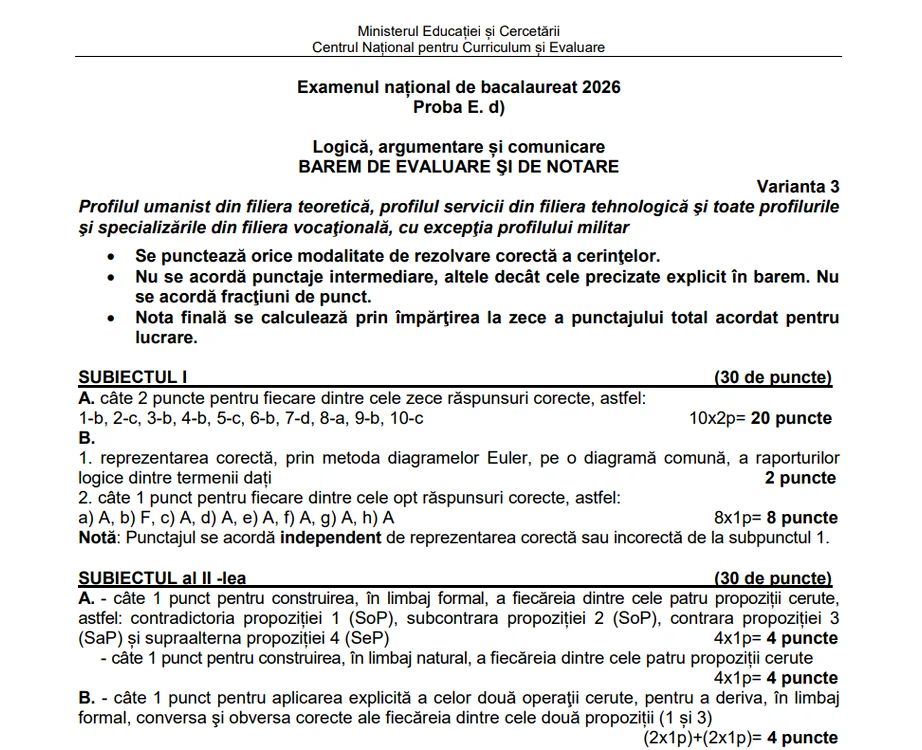 Baremul la logică modificat Foto: captură Ministerul Educației